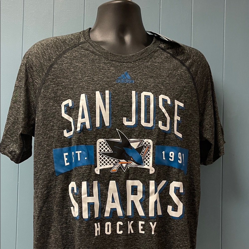 Adidas San Jose Sharks heathered gray size M Tee T Shirt NHL Hockey New w/tags